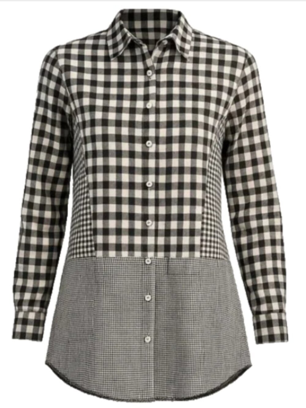 POL BOHO Oversized Small Black and White Checked Gingham Dress Frayed Hem - Picture 2 of 16